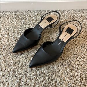Dolce Vita CORSA Black Leather Pointed Toe Slingback Heels, Size 9